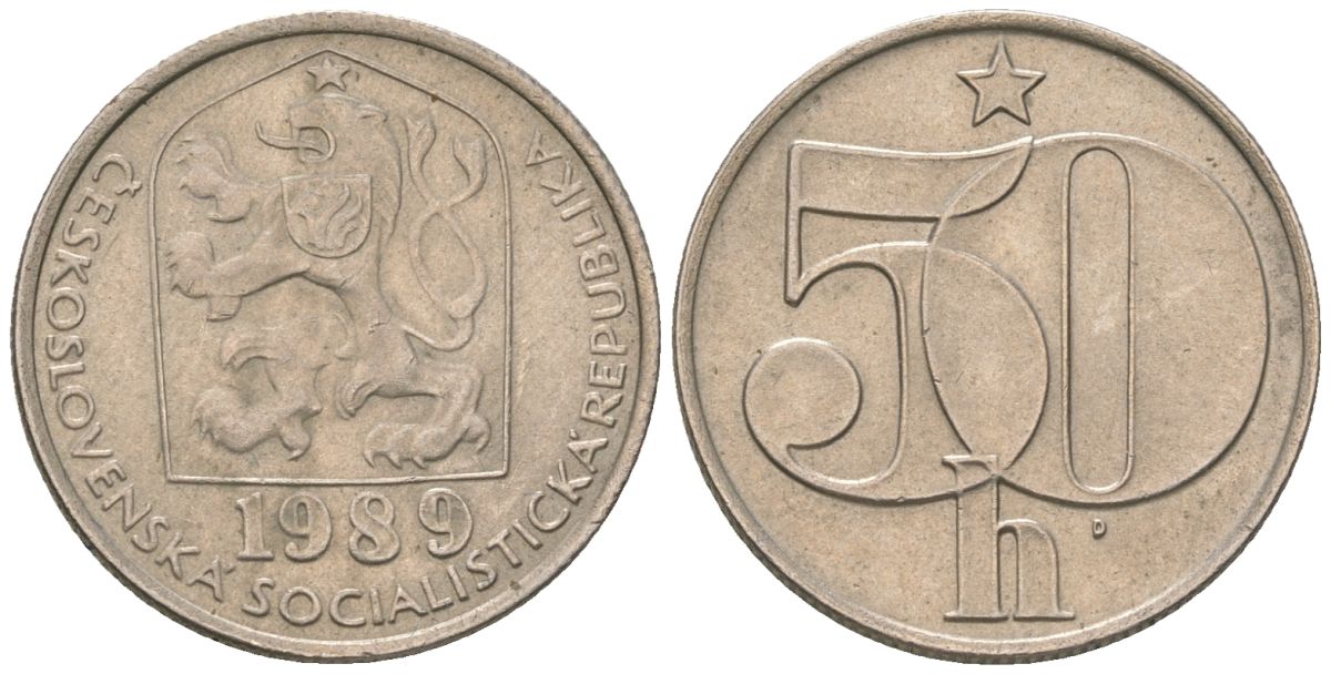 Чехословакия 50 геллеров 1989 KM 89 медно-никель aUNC 4115-1017