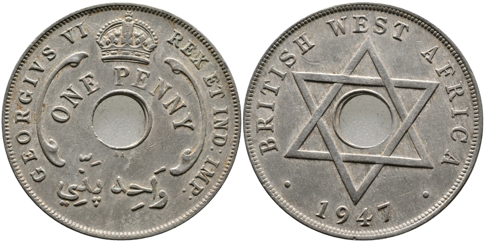 Британская Западная Африка 1 пенни 1947 Георг VI (1937-1952) KM 19 медно-никель 1523-612