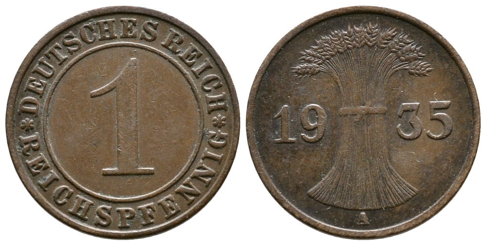 Германия 1 рейхспфенниг 1935 A KM 37, J. 313 бронза 4380-1269