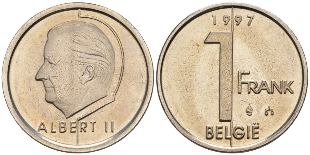 Бельгия 1 франк 1997 Belgie KM 188 железо плакированное никелем UNC 192-525