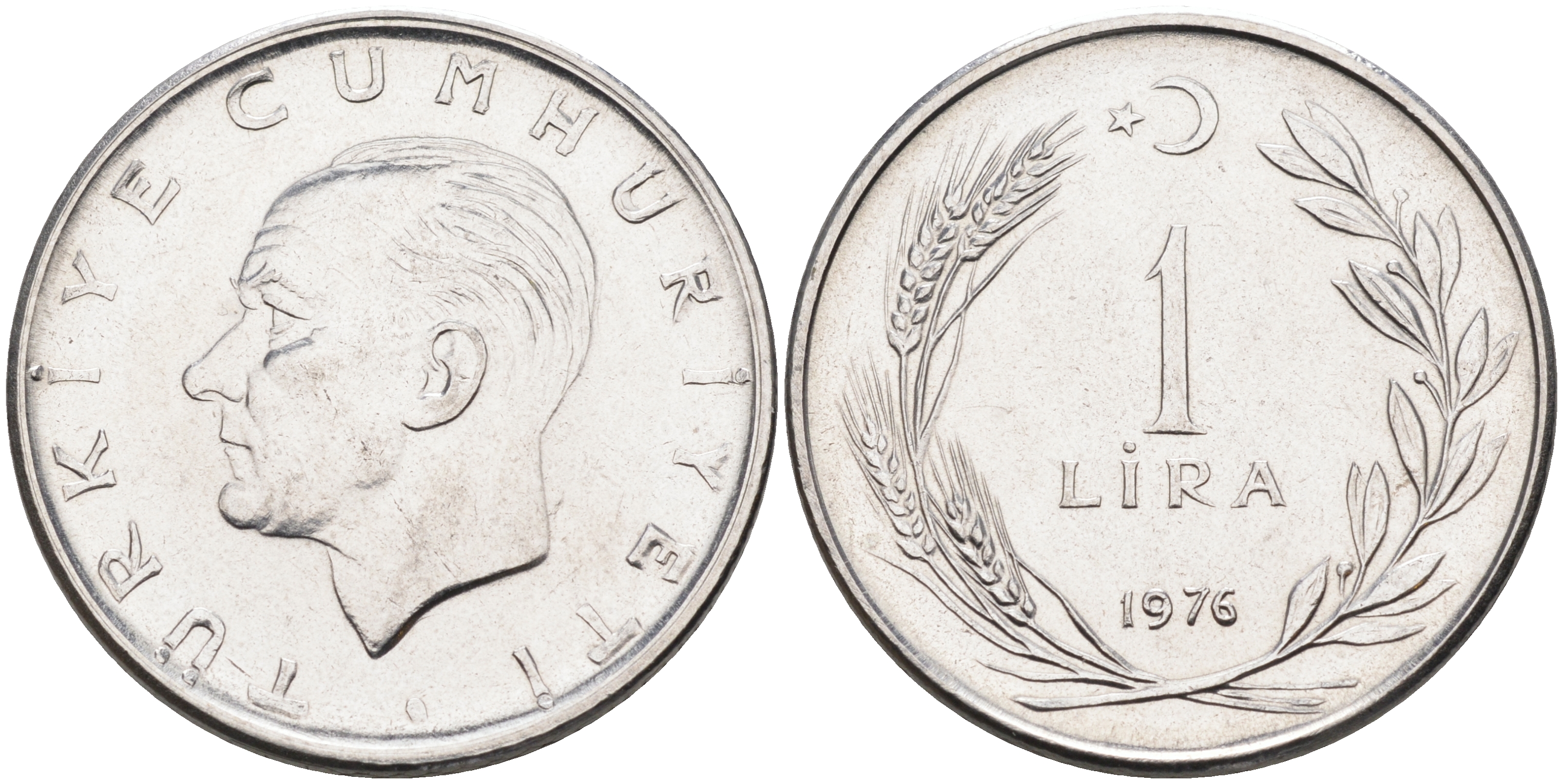 Турция 1 лира 1976 Мустафа Кемаль Ататюрк KM 889a.2 нержавеющая сталь4595-517