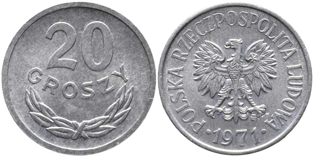 ПОЛЬША 20 ГРОШЕЙ 1971 KM A47 алюминий 105-968