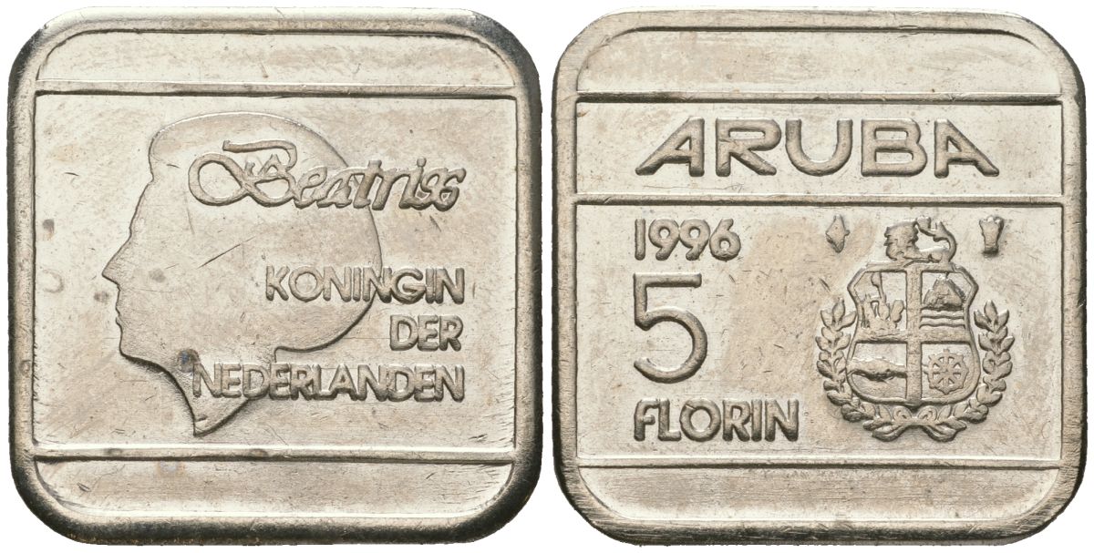 Аруба 5 флоринов 1996 Беатрикс (1980-2013) KM 12 стал плакированная никелем 4619-355