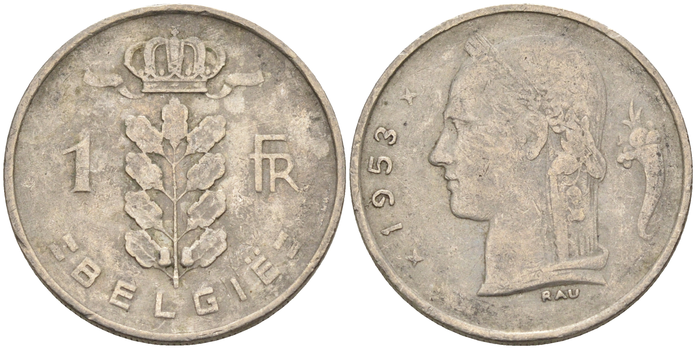Бельгия 1 франк 1953 Belgie KM 143.1 медно-никель    4592-1147