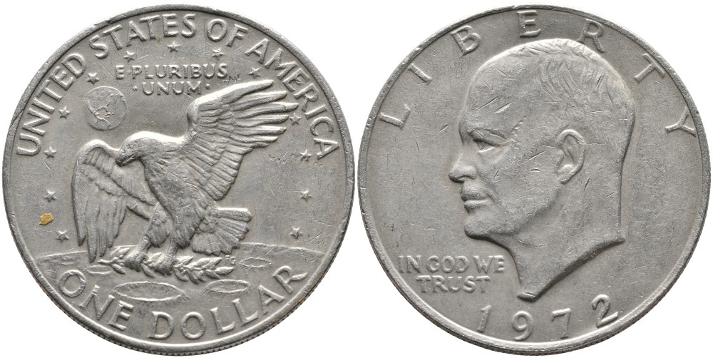 США 1 доллар 1972 Президент Эйзенхауэр, лунный орел KM 203 медь плакированная медно-никелем 4527-1211