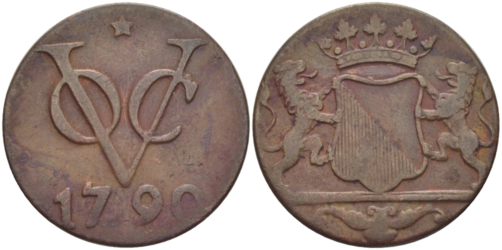 Нидерландская Индия 1 дуит 1790 VOC, OVERYSSEL KM 111.3 медь 28-417