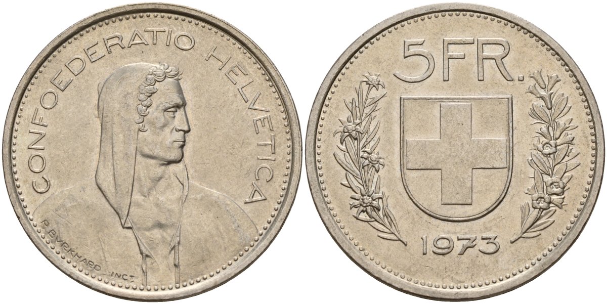 Швейцария 5 франков 1973 Вильгельм Телль KM 40a медно-никель 4157-343