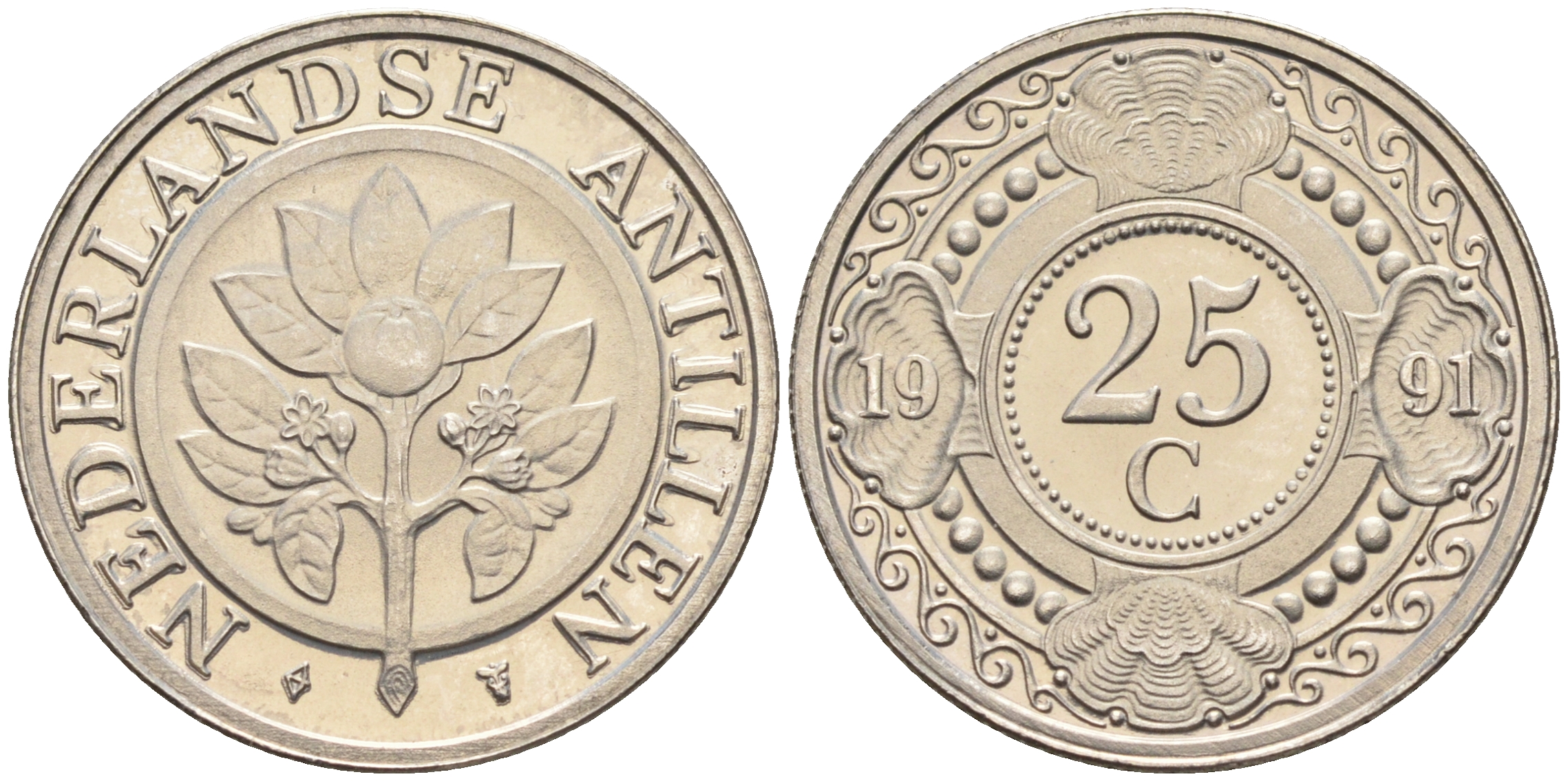 Нидерландские Антилы 25 центов 1991 Беатрикс (1980-2013) KM 35 сталь плакированная никелем 4169-421
