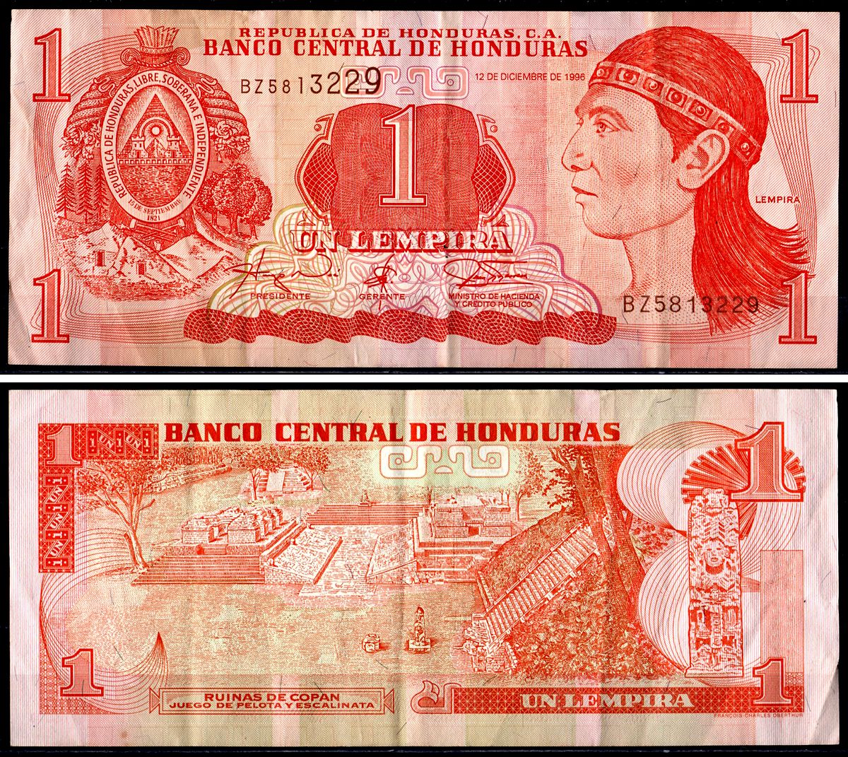 Гондурас 1 Лемпира 1996 Pick 79a бумага 3295-98-3-2