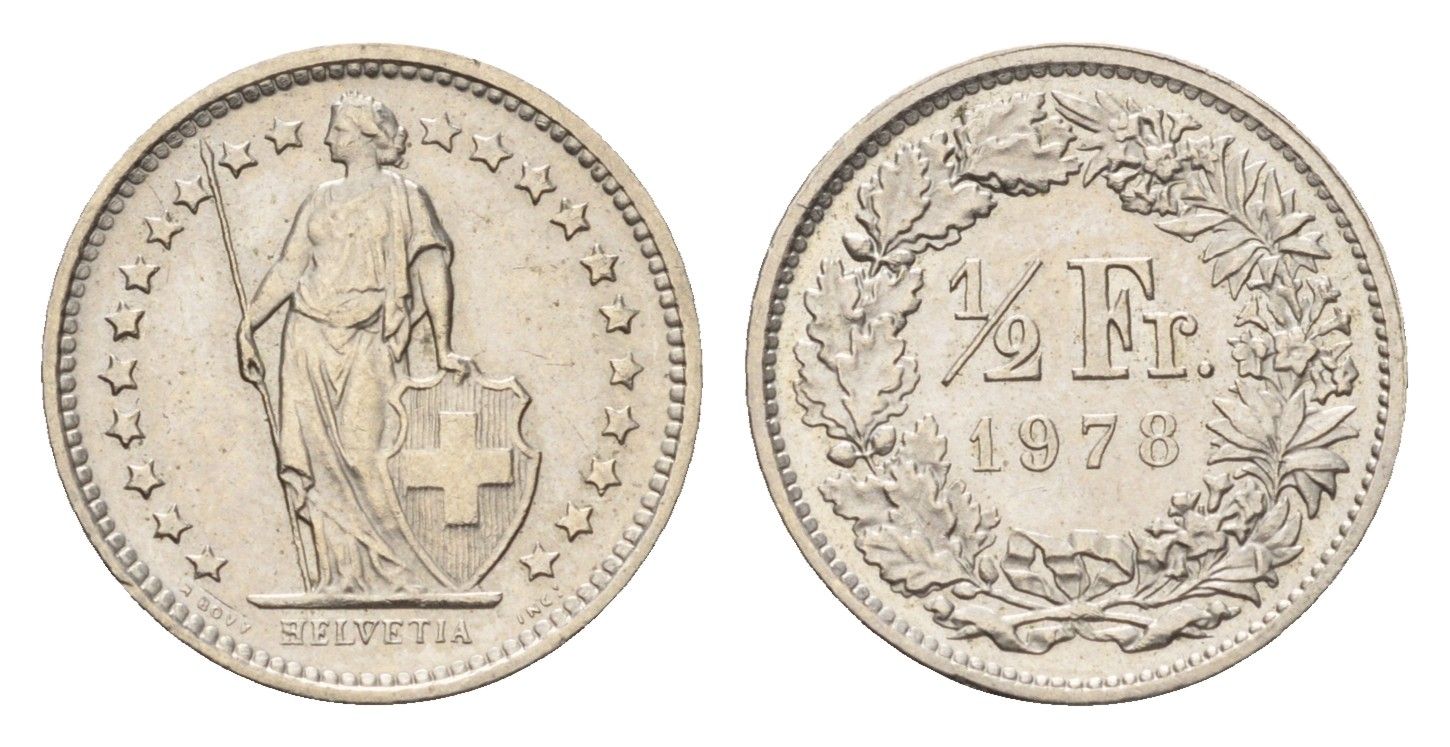 Швейцария 1/2 франка 1978 KM 23a медно-никель 4685-858