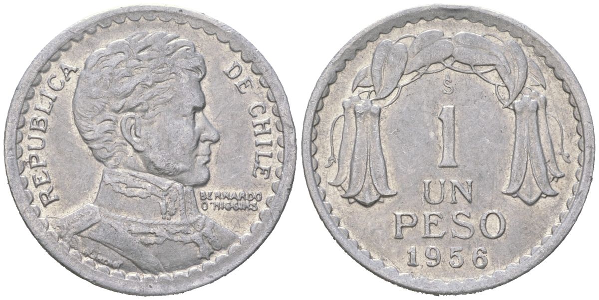 Чили 1 песо 1956 KM 179a алюминий 4121-1123