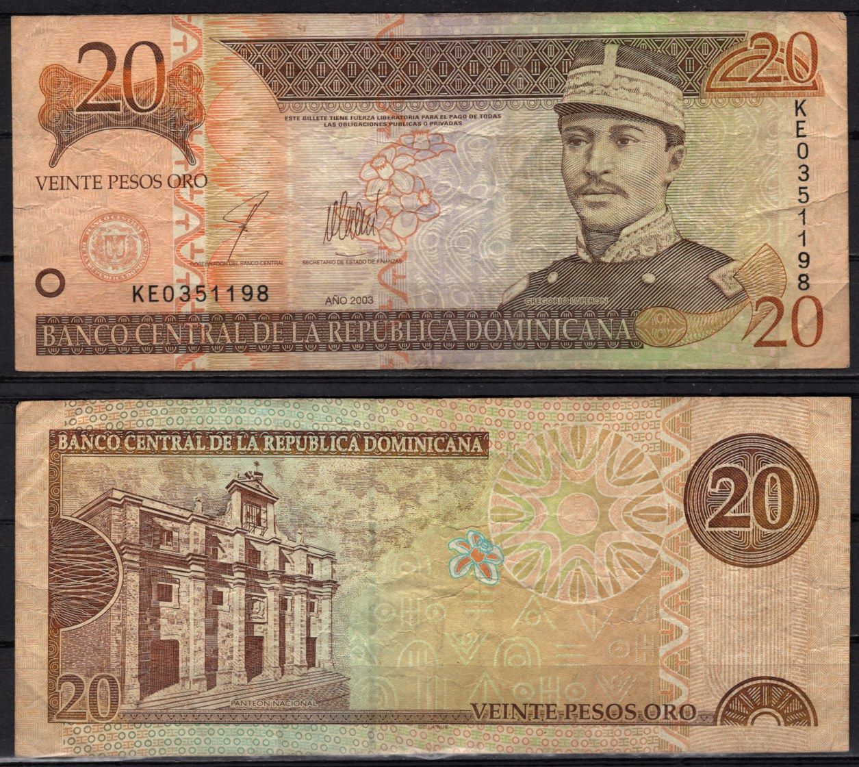 Доминиканская Республика (Доминикана) 20 песо 2003 Pick 169 c бумага 6278-33-1-1