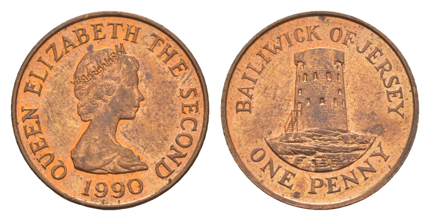 Джерси 1 пенни 1990 Елизавета II (1952-2022), башня Святого Клемента KM 54 бронза aUNC 4655-947