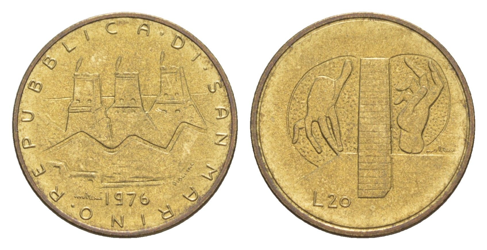 Сан-Марино 20 лир 1976 Республика KM 55 алюминиевая бронза UNC 4647-213