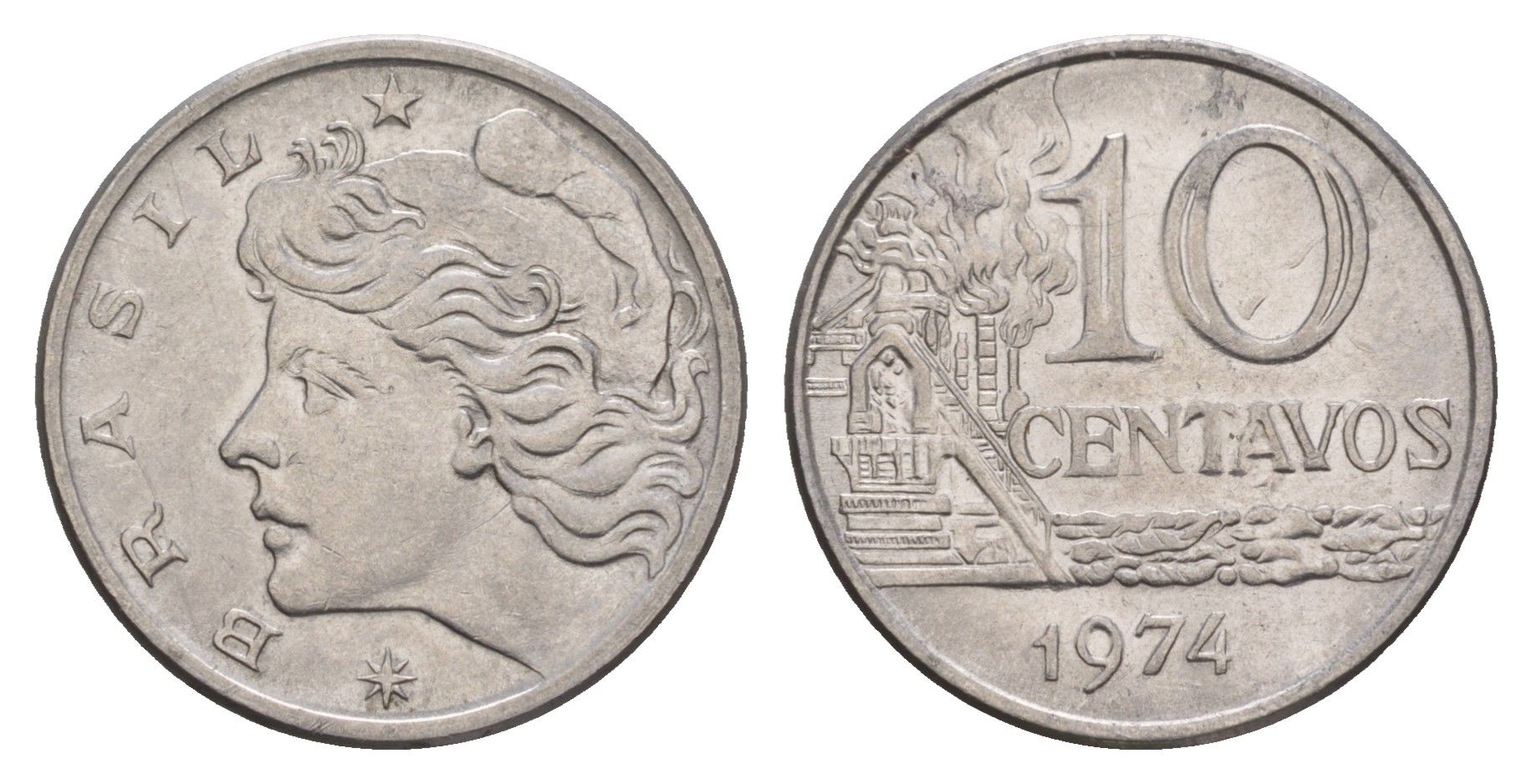 Бразилия 10 сентаво 1974 KM 578.1a нержавеющая сталь UNC 4655-1065