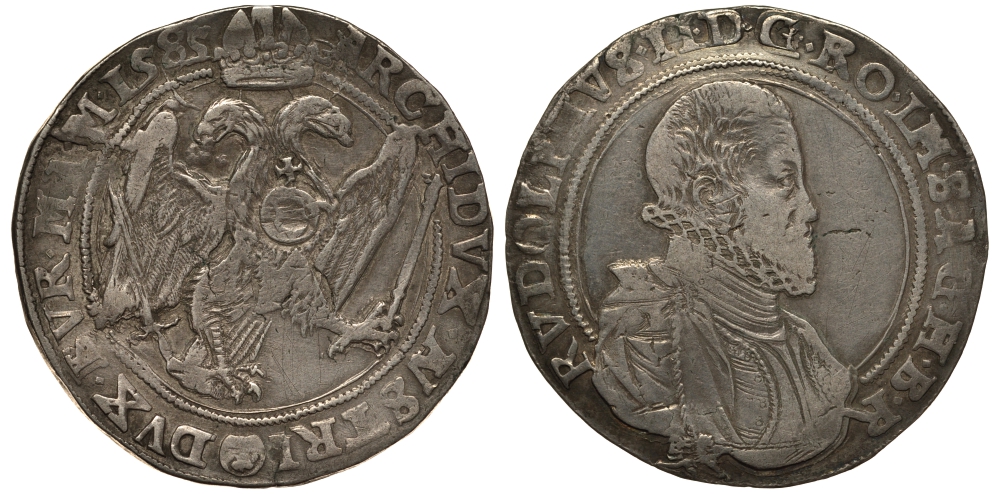 Австрия, Священная Римская империя 1 талер 1585 Рудольф II Габсбург (1576-1608) Davenport 8066 серебро 00-817-04