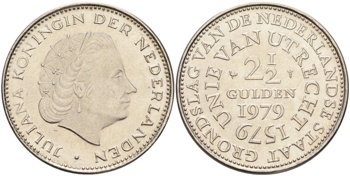 Нидерланды 2 1/2 гульдена 1979 400 лет Утрехтскому союзу, Юлиана (1949-1980) KM 197 никель 4587-944