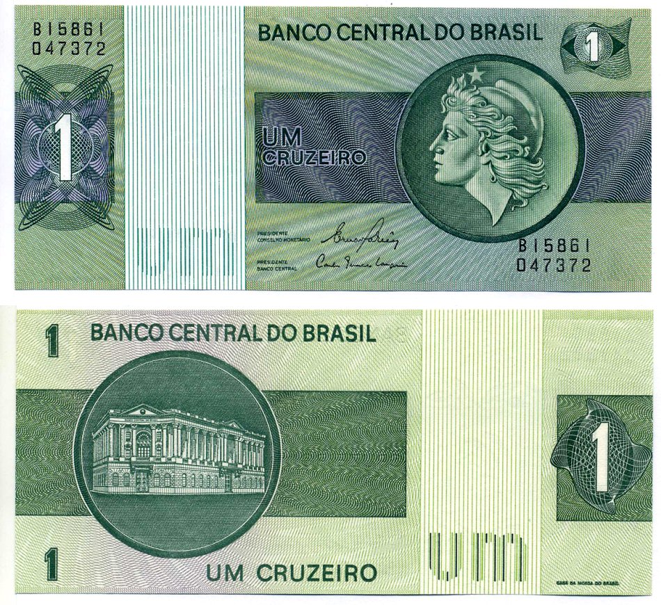 Бразилия 1 крузейро 1980 серия В 15861 Pick 191Ac бумага UNC (пресс) 7222-38-2-2