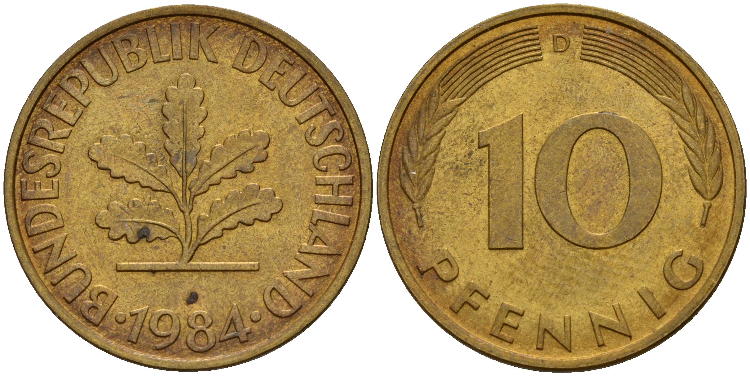 ФРГ 10 пфеннигов 1984 D J. 383, KM 108 сталь плакированная латунью    4603-531