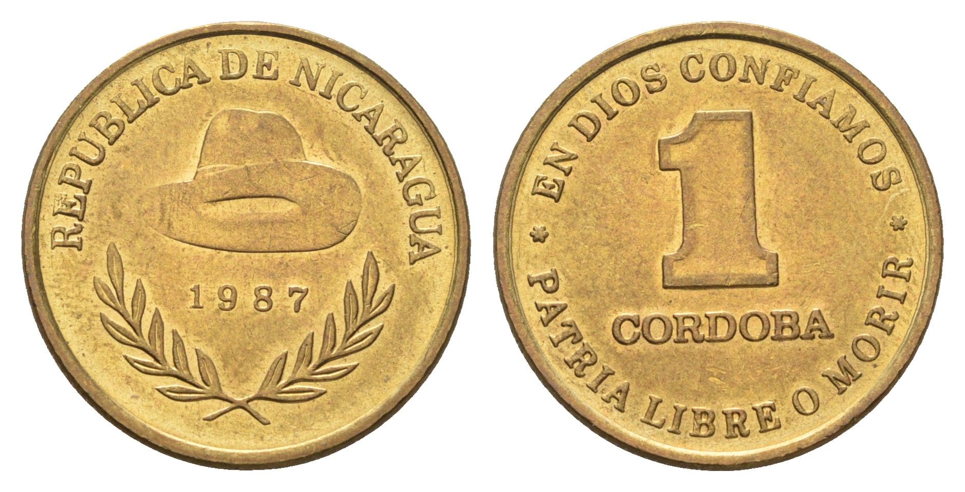 Никарагуа 1 кордоба 1987 год-тип KM 59 алюминиевая бронза UNC 4666-757