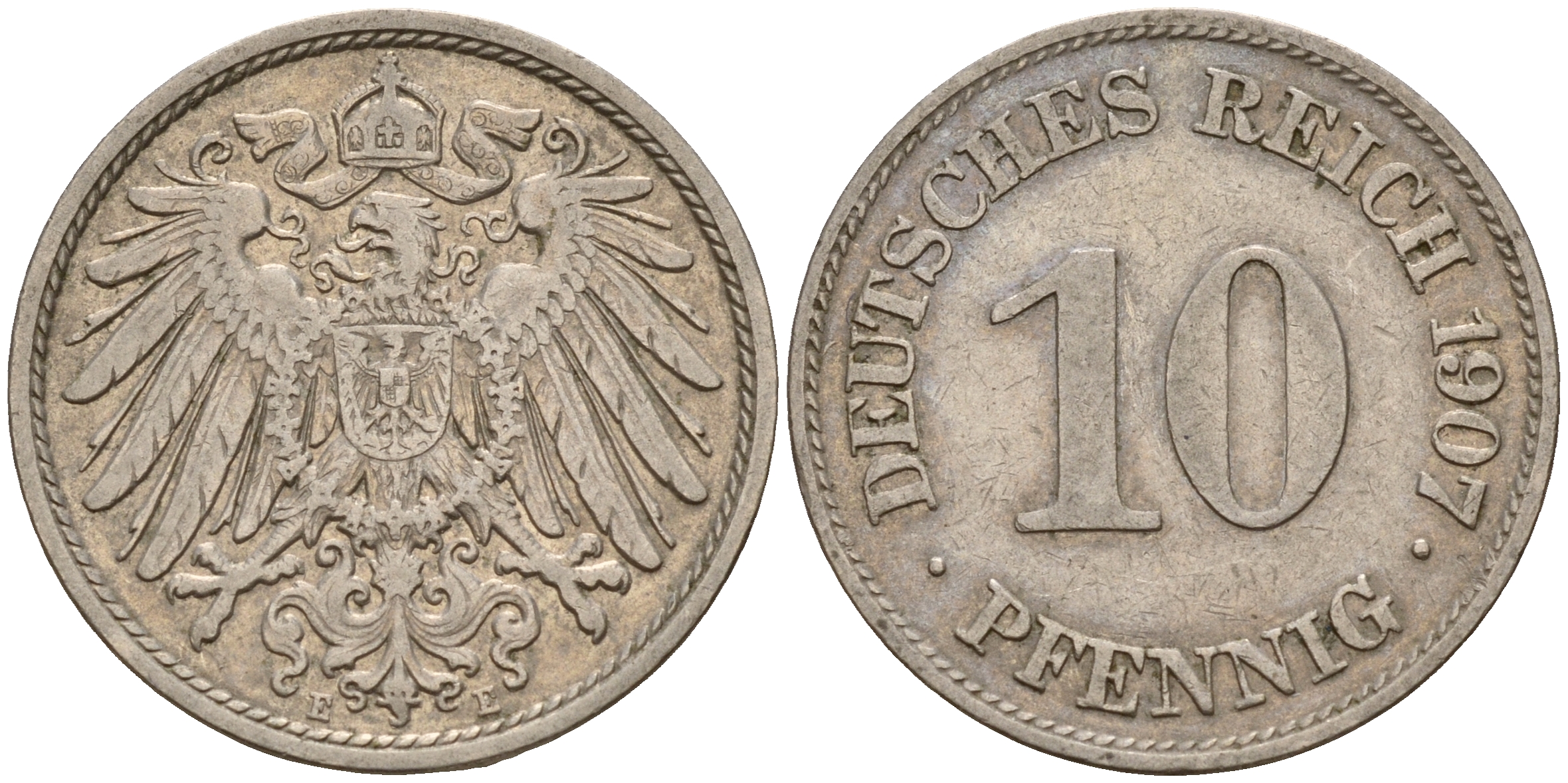 Германия 10 пфеннигов 1907 E J. 13,  KM 12 медно-никель    4603-723