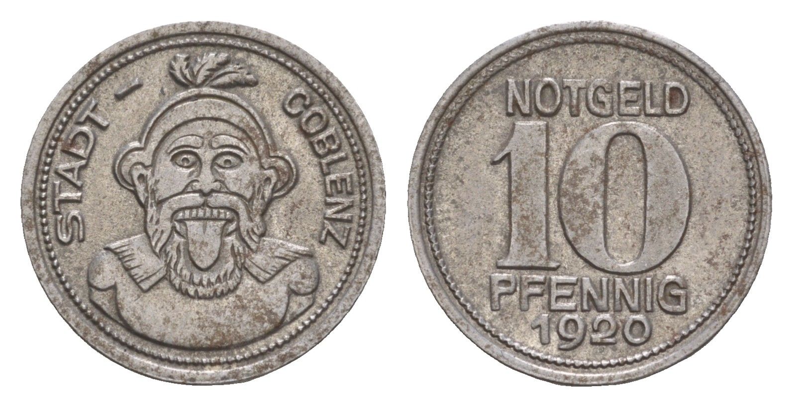 Кобленц 10 пфеннигов 1920 Funck 80.3, Men05 4526.8, Men18 5727.8 железо 4659-359