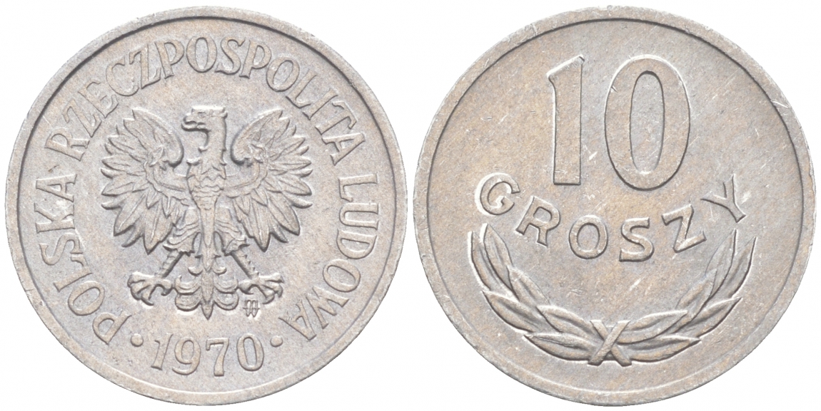 ПОЛЬША 10 ГРОШЕЙ 1970 MW KM АА47 алюминий 99-829