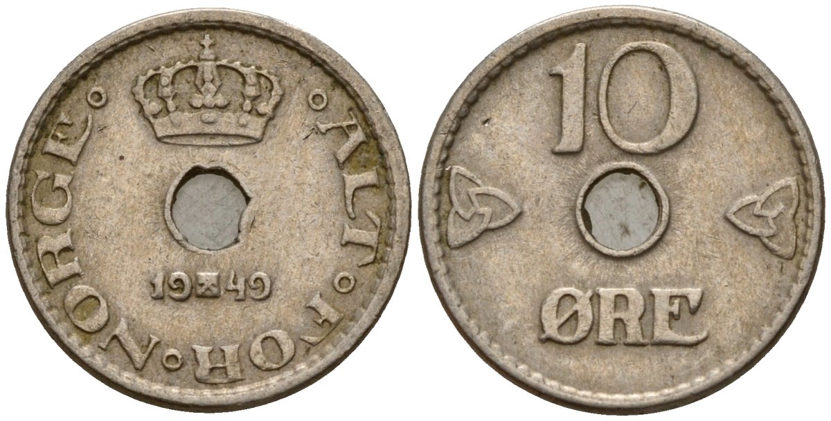 Норвегия 10 эре 1949 Хокон VII (1906 - 1957) KM 383 медно-никель 4154-759