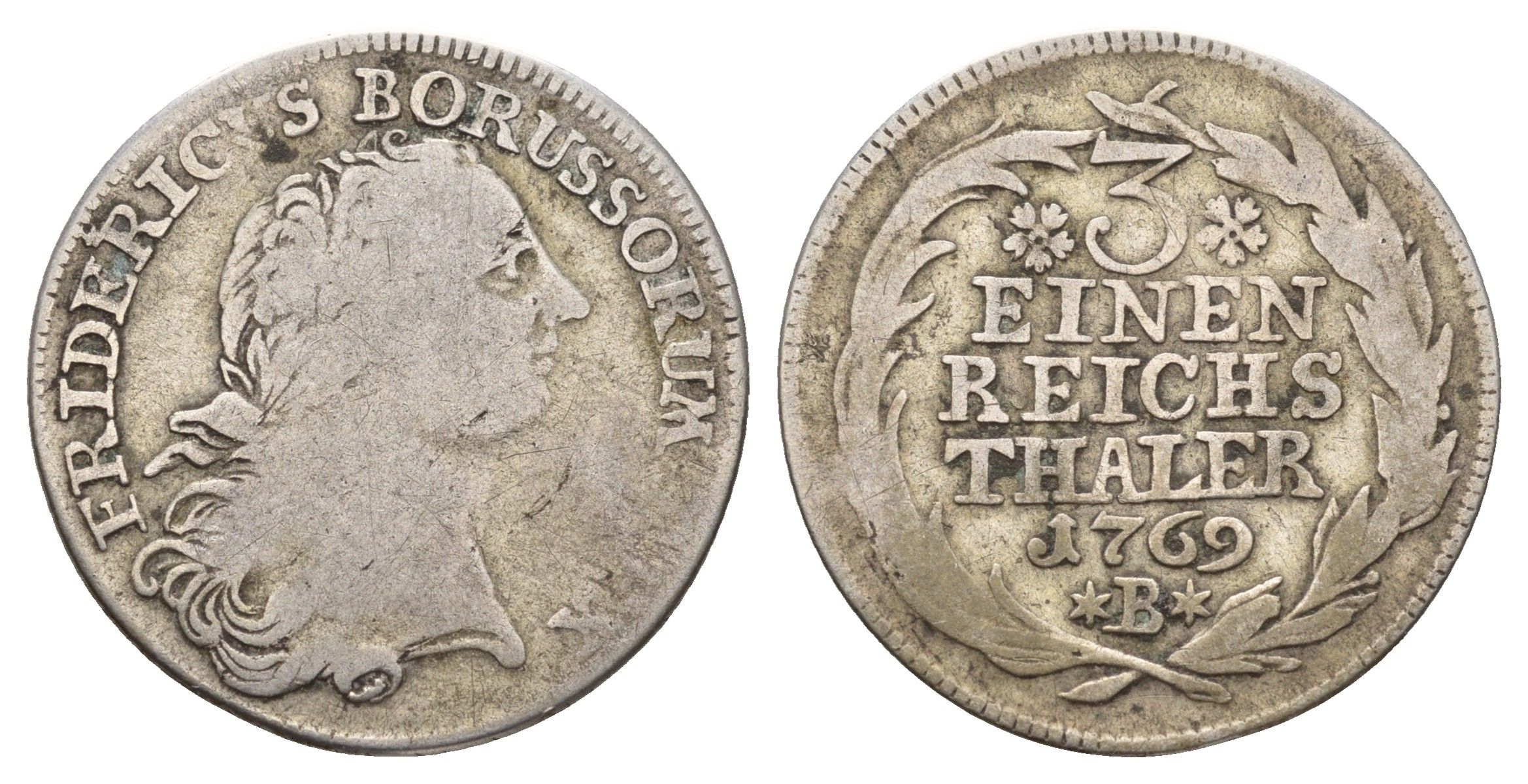 Пруссия 1/3 рейхсталера 1769 B, Фридрих II (1740-1786) KM 303 серебро 1529-1331