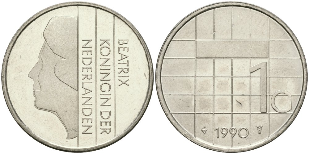 Нидерланды 1 гульден 1990 Беатрикс (1980-2013) KM 205 никель UNC 4579-444