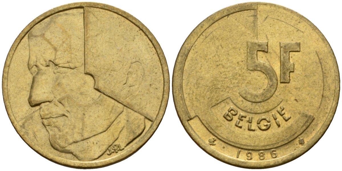 Бельгия 5 франков 1986 Belgie, Бодуэн I (1951-1993) KM 164 алюминиевая бронза 4601-241