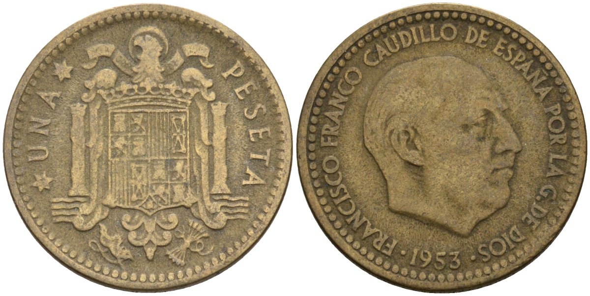 Испания 1 песета 1953 (?) Франсиско Франко (1939-1975) KM 775 алюминиевая бронза 4604-325