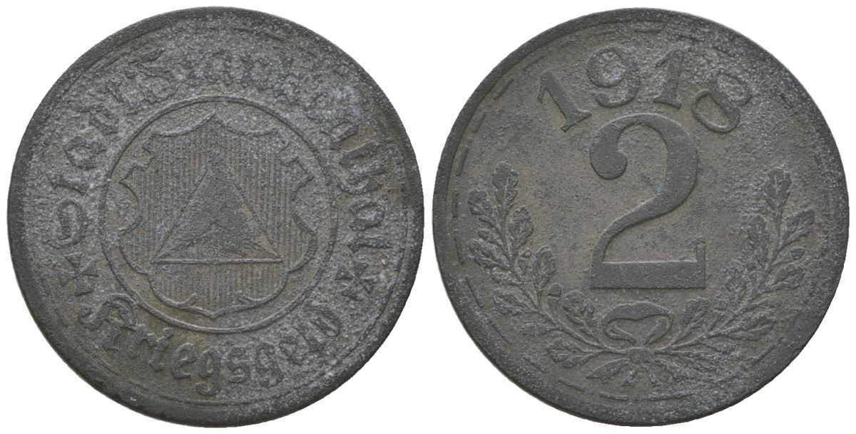 Франкенталь (Пфальц, Бавария) 2 пфенинга 1918 Funck 135.8, Men05 7460.12, Men18 9381.12 цинк 4604-942