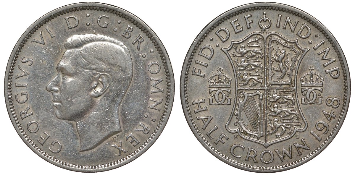 Великобритания 1/2 кроны 1948 Георг VI (1936-1952) KM 866, Spink 4101 медно-никель 4125-225
