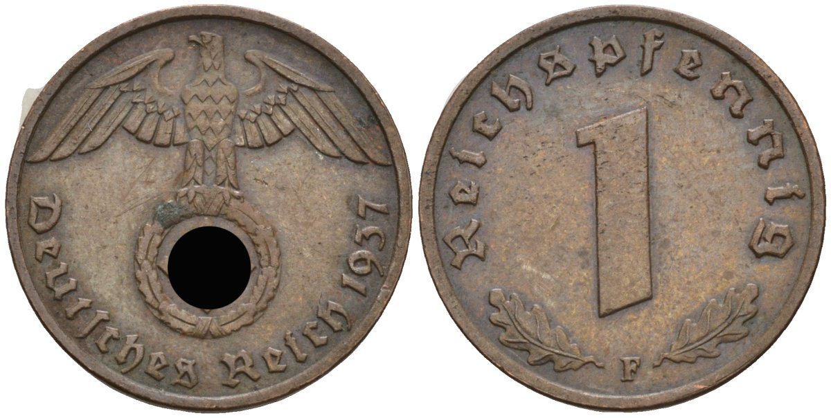 Германия 1 рейхспфенниг 1937 F KM 89, J 361 бронза 4136-1159