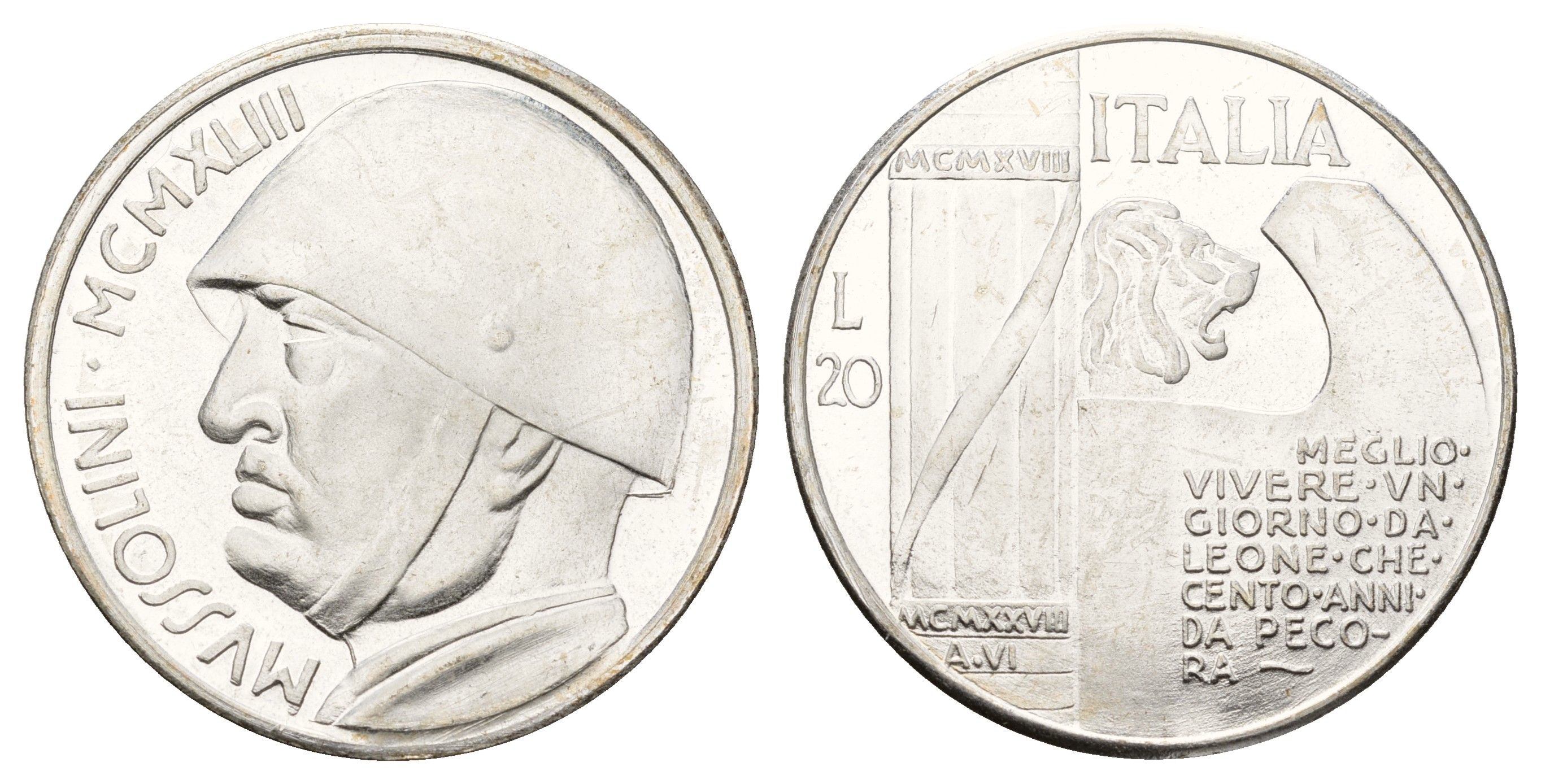 Италия фентезийная монета - жетон - 20 лир 1928 диаметр 35,5 мм, вес 12,2 гр никель UNC 4667-1025