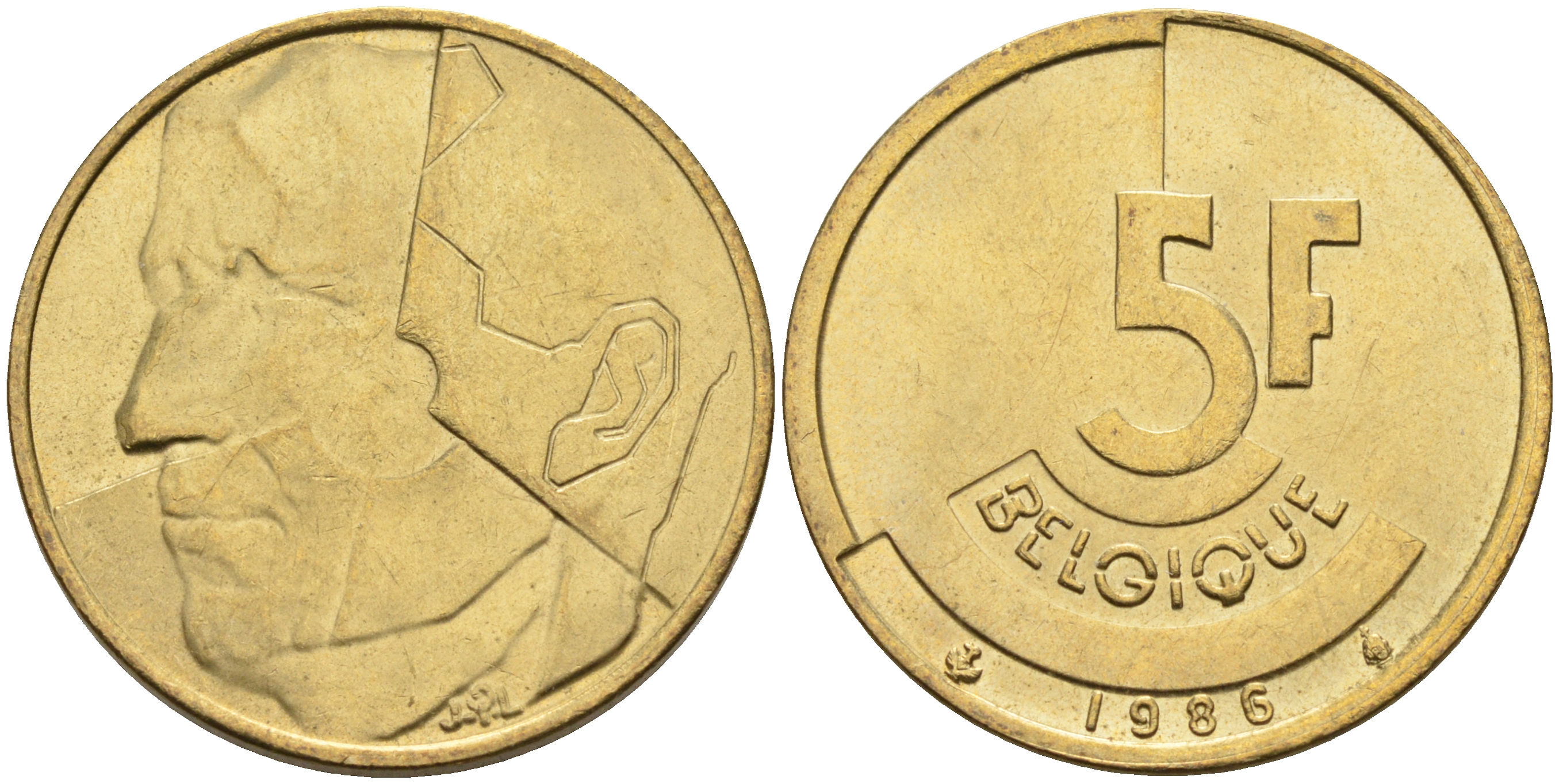 Бельгия 5 франков 1986 Belgique KM 163 алюминиевая бронза 4595-545