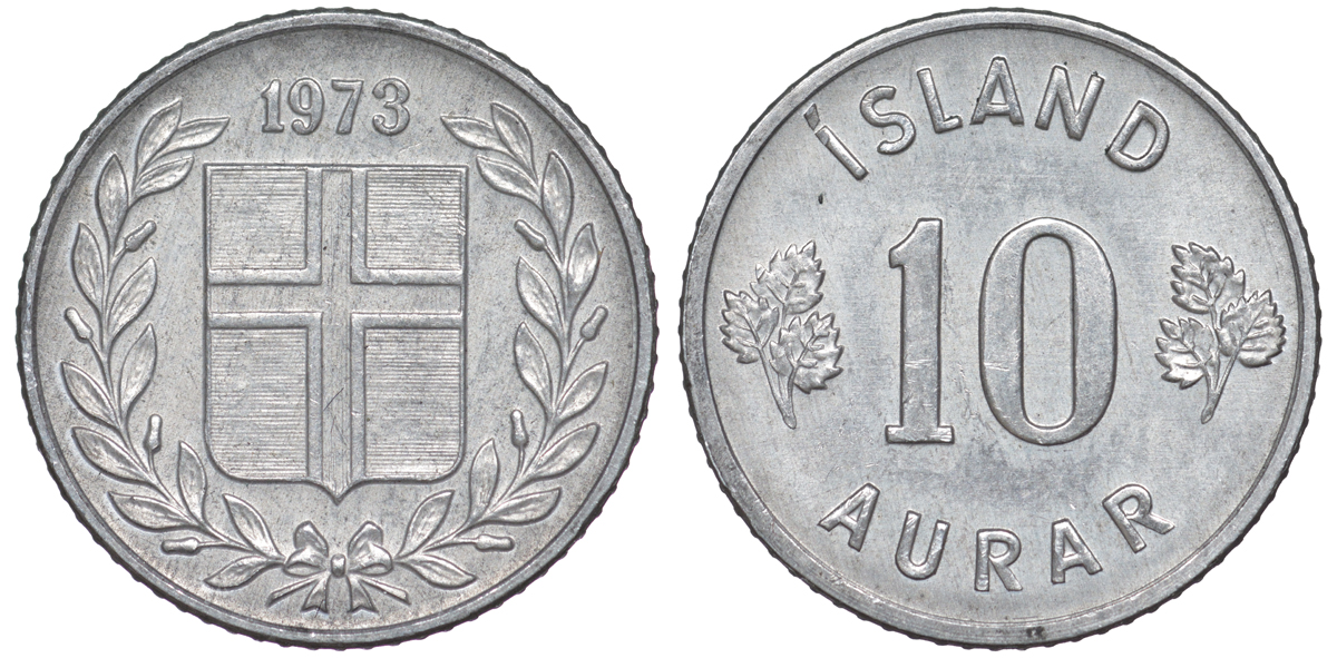 Исландия 10 эйре 1973 KM 10a алюминий 4596-853