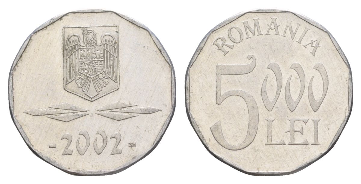 Румыния 5000 леев 2002 KM 158 алюминий aUNC 4635-251