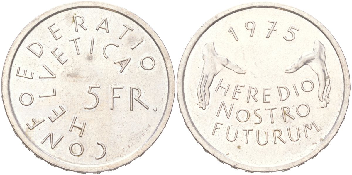 Швейцария 5 франков 1975 Защита памятников, Год европейского архитектурного наследия KM 53 медно-никель UNC 4367-824