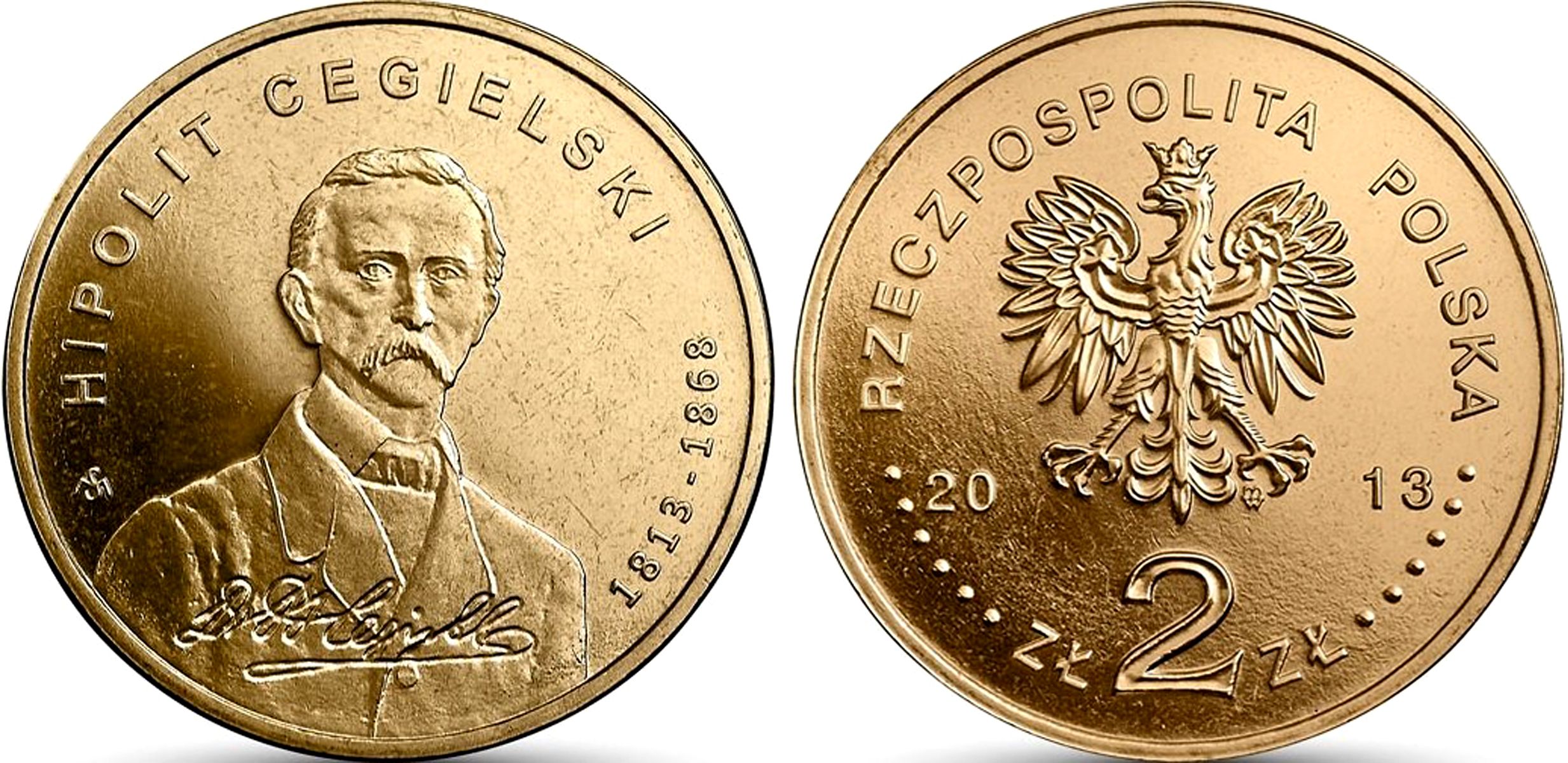 Польша 2 злотых 2013 MW, 100 лет со дня рождения Хиполит Цегельский KM 880 нордик UNC 4676-1044