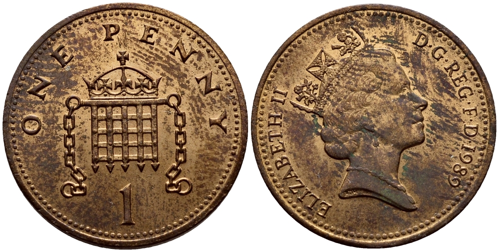 Великобритания 1 пенни 1989 Елизавета II (1952-2022) KM 935, Spink 4381 (B3) бронза 3458-219