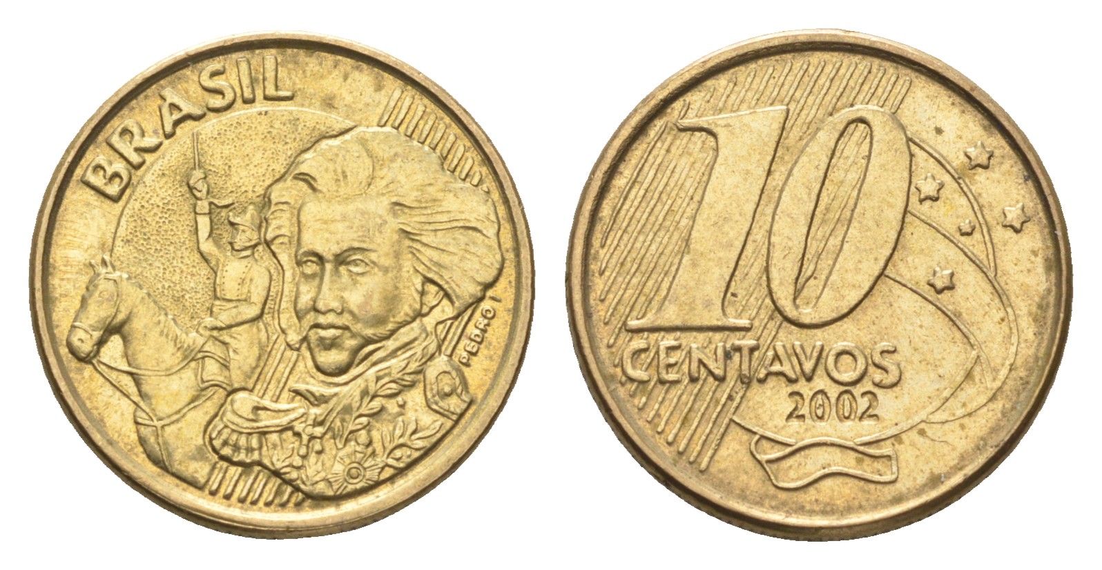 Бразилия 10 сентаво 2002 KM 649 сталь плакированная латунью 4664-526