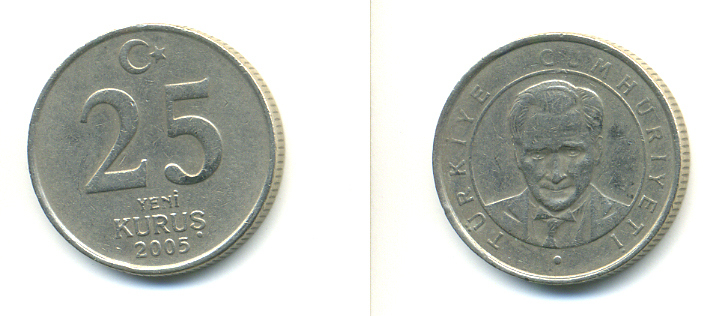 ТУРЦИЯ 25 КУРУШЕЙ 2005 KM 1167 медь никель цинк 3999-1235
