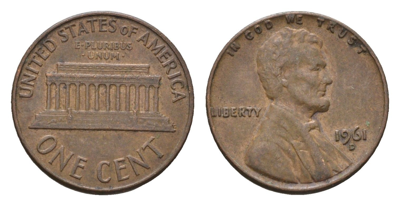 США 1 цент 1961 D, Авраам Линкольн KM 201 медь цинк 4674-465