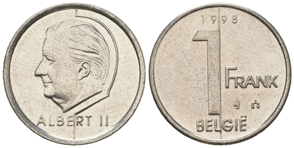 Бельгия 1 франк 1998 Belgie, Бодуэн I (1951-1993) KM 188 сталь плакированная никелем aUNC 4621-543
