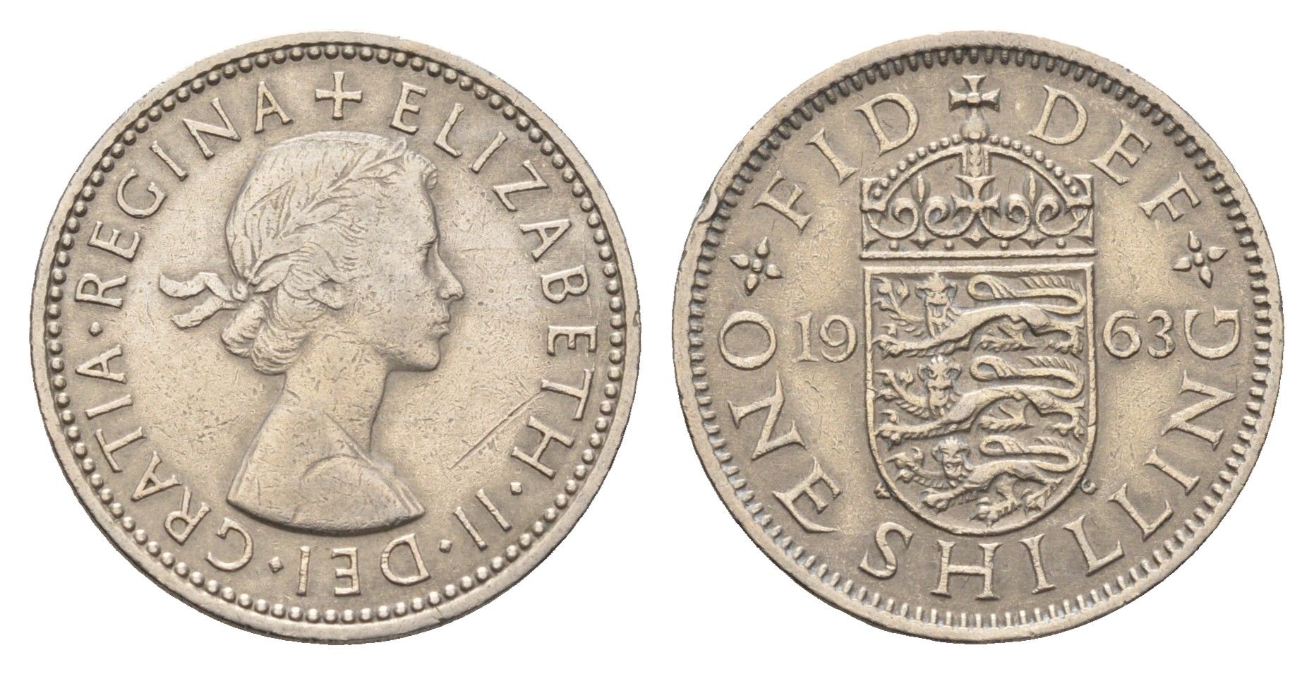 Великобритания 1 шиллинг 1963 Елизавета II (1952-2022), Английский герб KM 904, Spink 4147 медно-никель 4698-1042
