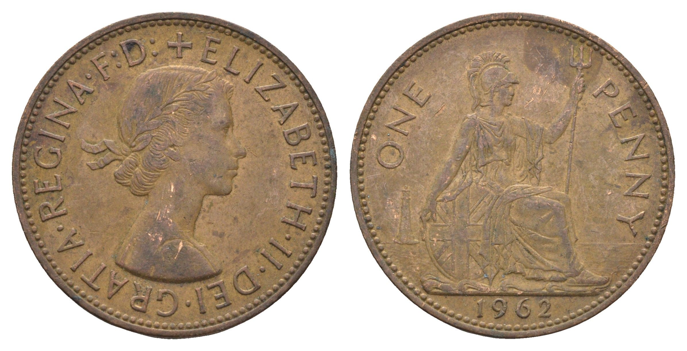 Великобритания 1 пенни 1962 Елизавета II (1952-2022) KM 897, Spink 4157 бронза 4661-911