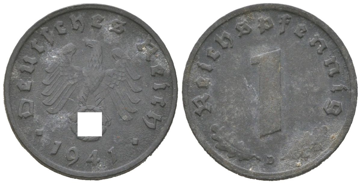 Германия 1 рейхспфенниг 1941 D KM 97 J. 369 цинк 206-1152