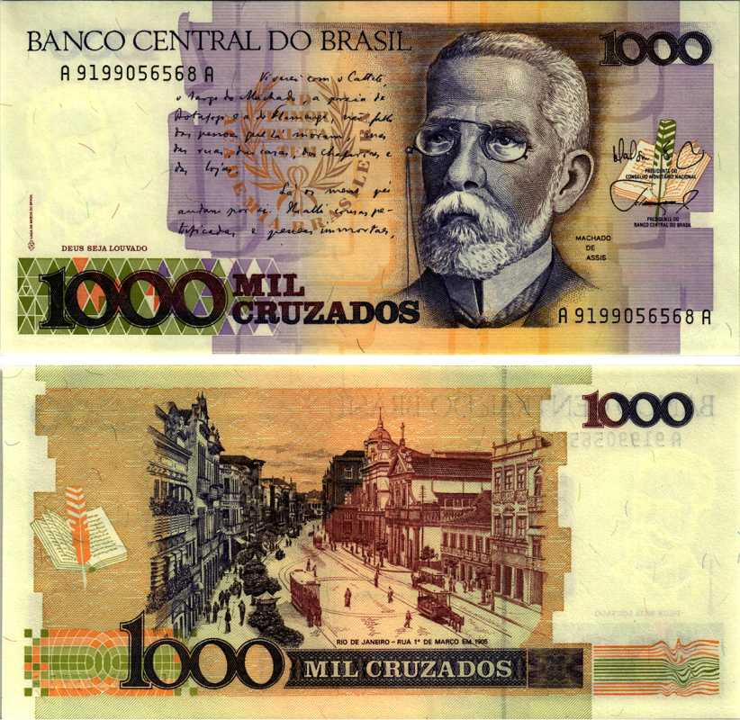 БРАЗИЛИЯ 1000 КРУЗАДО 1988 СЕРИЯ А9199, ПОДПИСЬ 26 Pick 213b бумага UNC (ПРЕСС) 7547-43-1-1